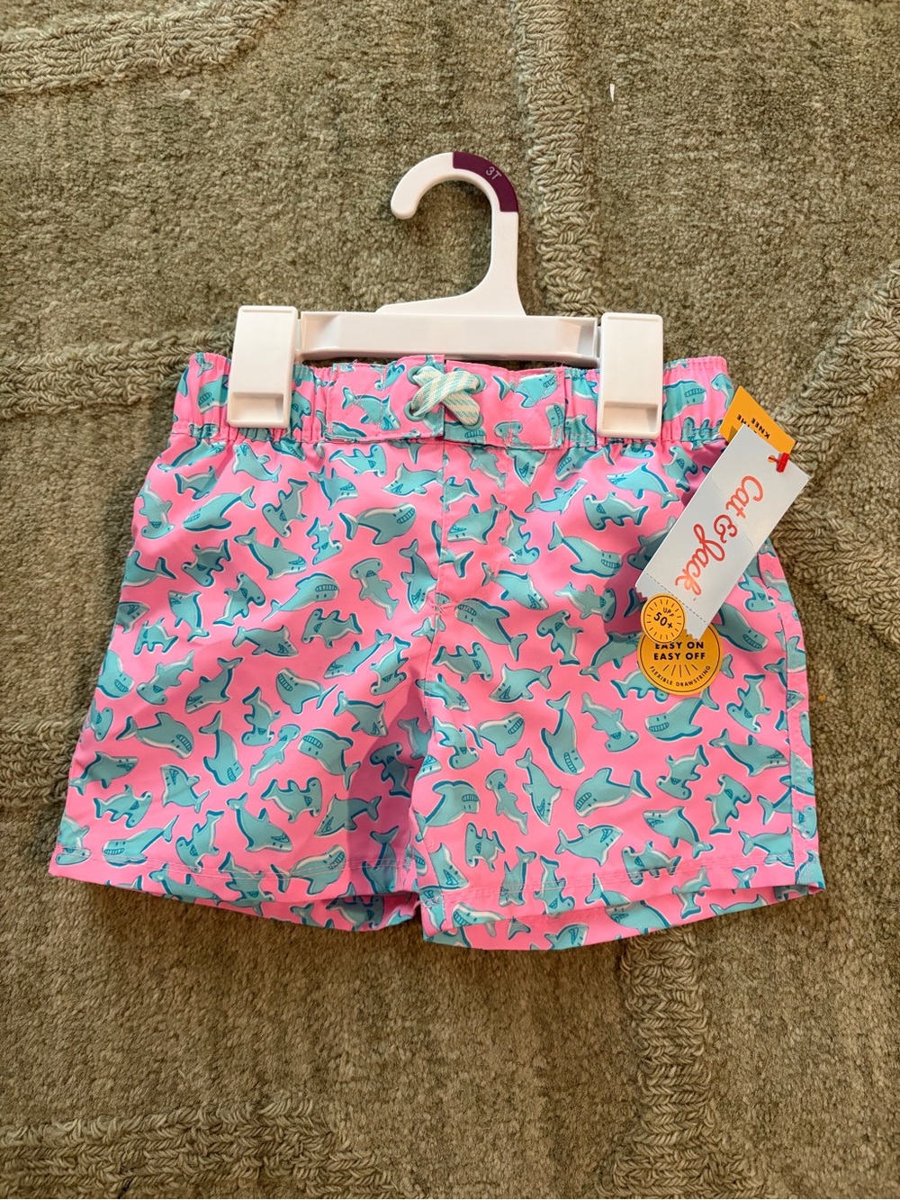 Cat & Jack Pink and Teal Shark Toddler Swim Shorts